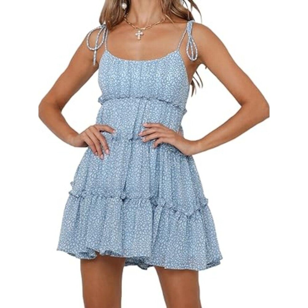 Womens 2026 Summer Floral Mini Dress Boho Flowy Skater Dresses S